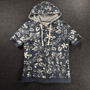 Aeropostale Navy Blue Floral Tropical Short Sleeve  Womens L Full Zip Hoodie